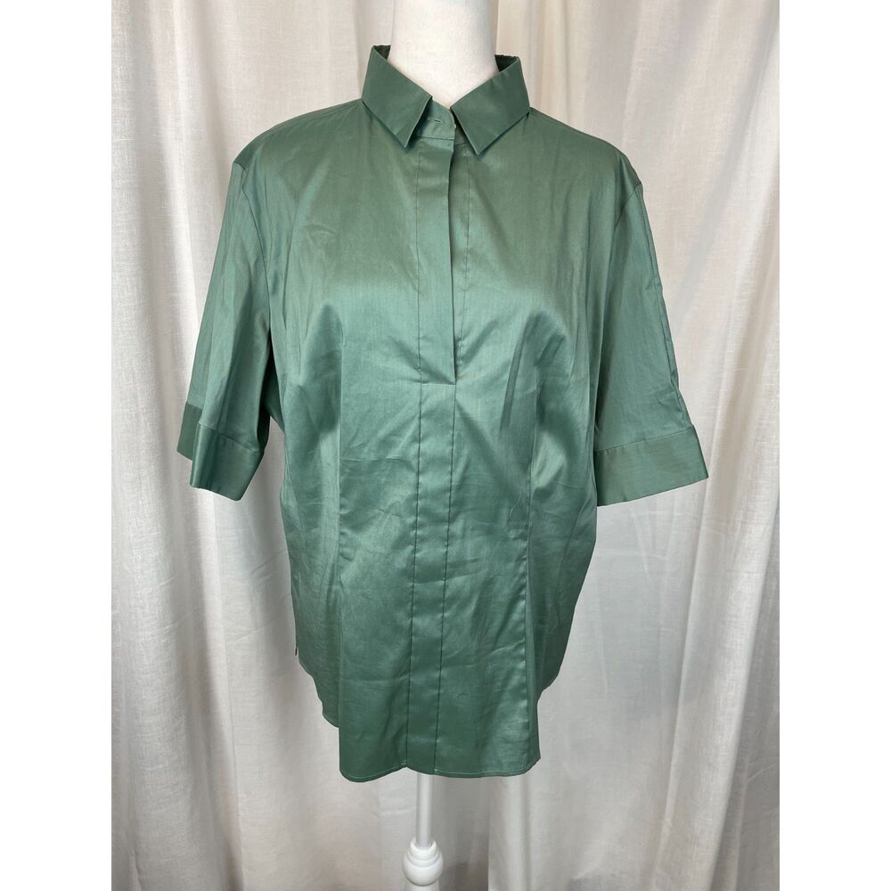 BOSS Hugo Boss Green Satin Blouse Luxe Minimalist Polished US18